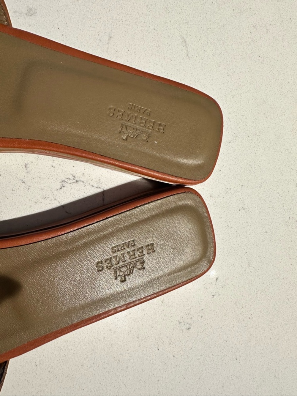 Hermès Oran Tan Brown Leather H Slide Sandals - Picture 7 of 8